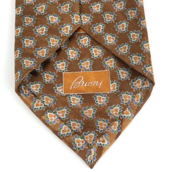 Brioni Satin Silk Gold/Blue Wave Abstract Tie Mens - Picture 4 of 8